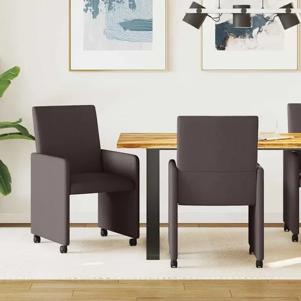 Chaises de Salle à Manger avec Roues 2 pcs Marron foncé tissu