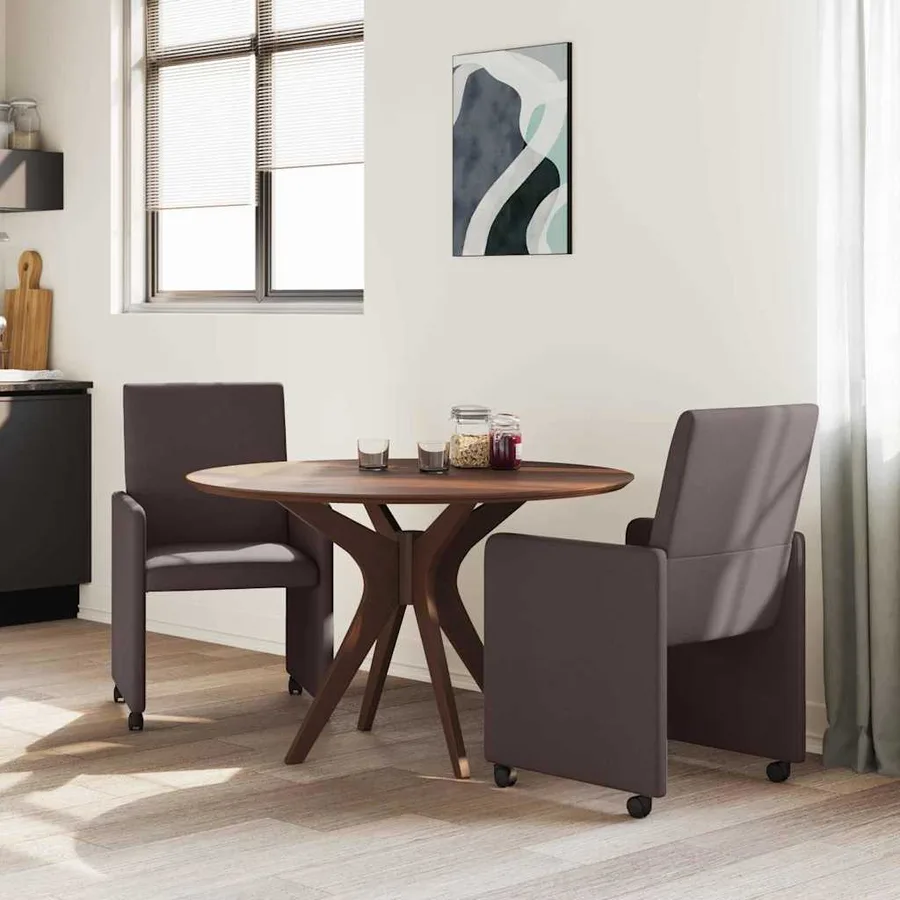 Chaises de Salle à Manger avec Roues 2 pcs Marron foncé tissu - 3