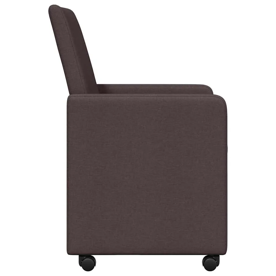 Chaises de Salle à Manger avec Roues 2 pcs Marron foncé tissu - 5