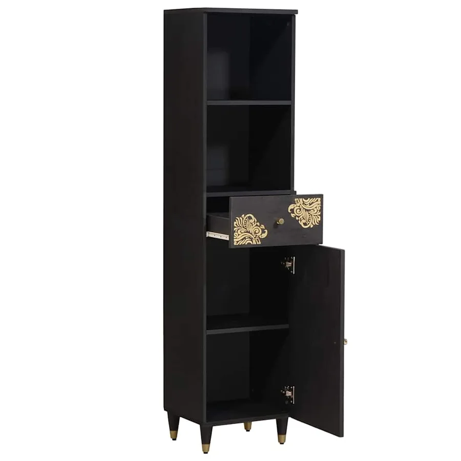 Armoire de salle de bain avec tiroir Noir 38 x 33 x 160 cm - 2