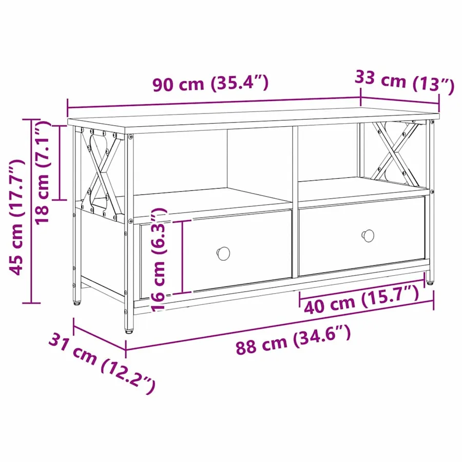 Meuble TV 90 x 33 x 45 cm Chêne artisanal - 12