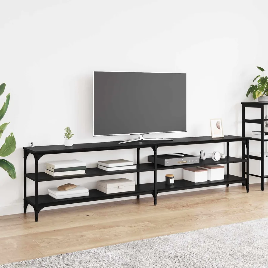 Meuble TV Chêne noir 200 x 30 x 50 cm Bois d'ingénierie et fer