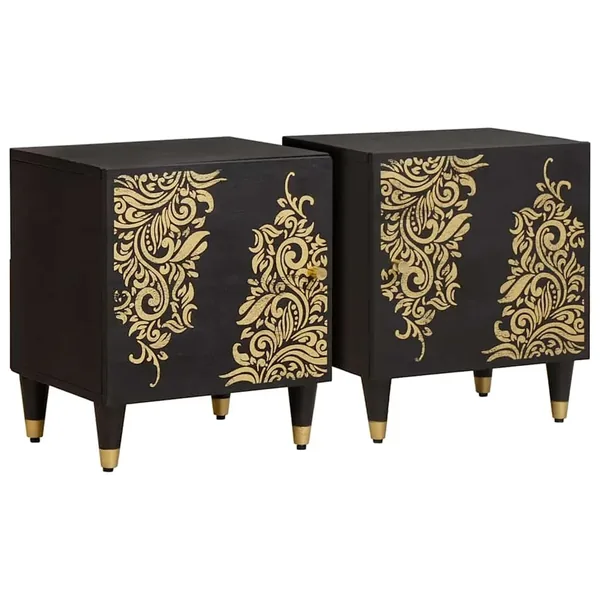 Cabinet de chevet avec porte 2 pcs Noir 40 x 33 x 46 cm