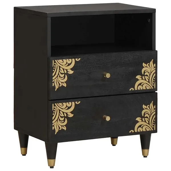 Cabinet de chevet Noir 50 x 33 x 62 cm Bois de mangue massif