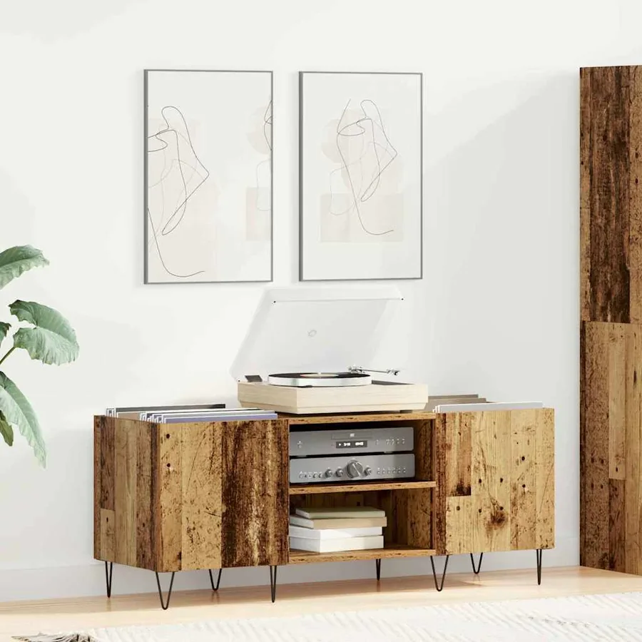 Meuble à vinyles avec étagère Bois Ancien 121 x 38 x 48 cm