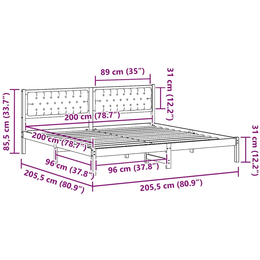 Cadre de lit Gris clair 200 x 200 cm Pin massif - 11
