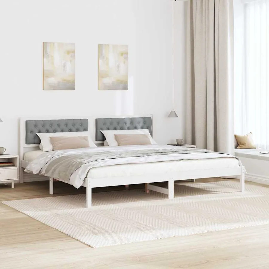 Cadre de lit Gris clair 200 x 200 cm Pin massif - 4