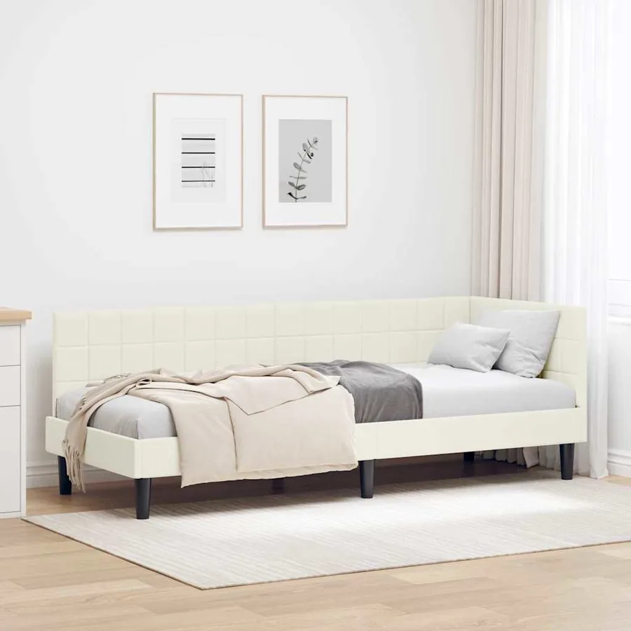 Cadre de lit d'angle Crème 80 cm x 200 cm Velours
