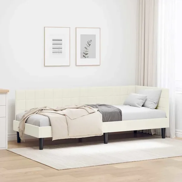 Cadre de lit d'angle Crème 80 cm x 200 cm Velours