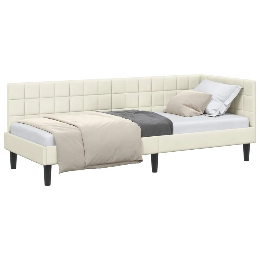 Cadre de lit d'angle Crème 80 cm x 200 cm Velours - 2
