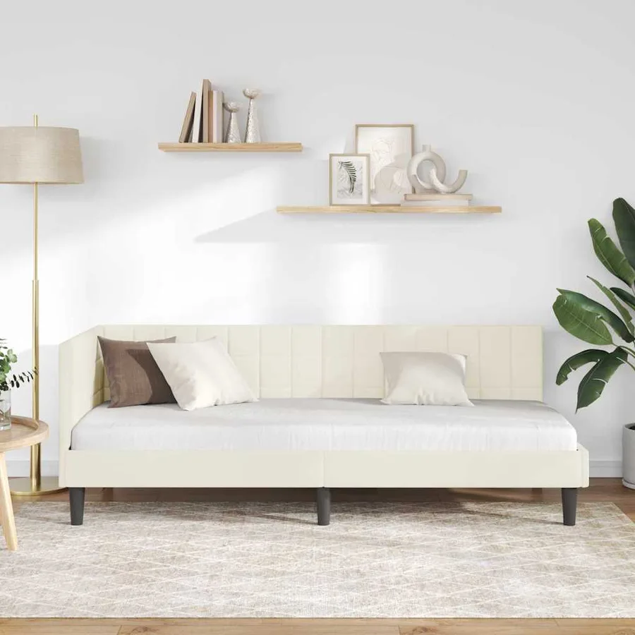 Cadre de lit d'angle Crème 80 cm x 200 cm Velours - 3