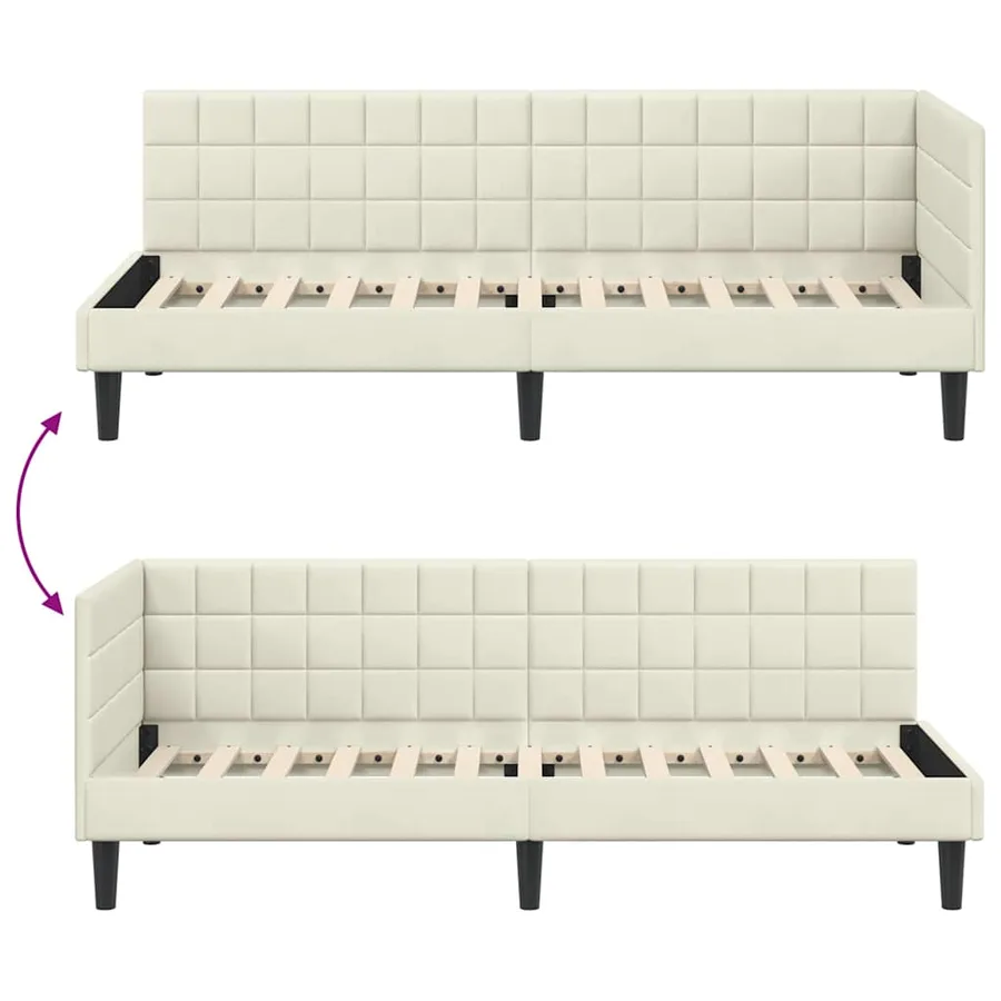 Cadre de lit d'angle Crème 80 cm x 200 cm Velours - 9