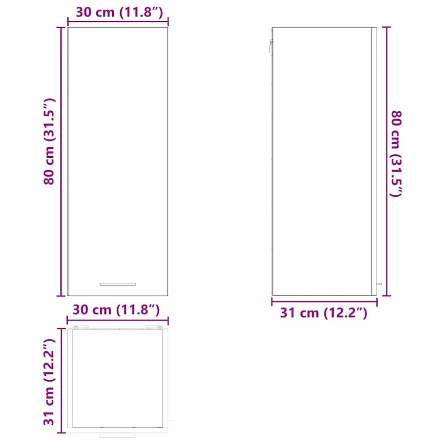 Armoire suspendue Chêne noir et Blanc 30 x 31 x 80 cm - 13