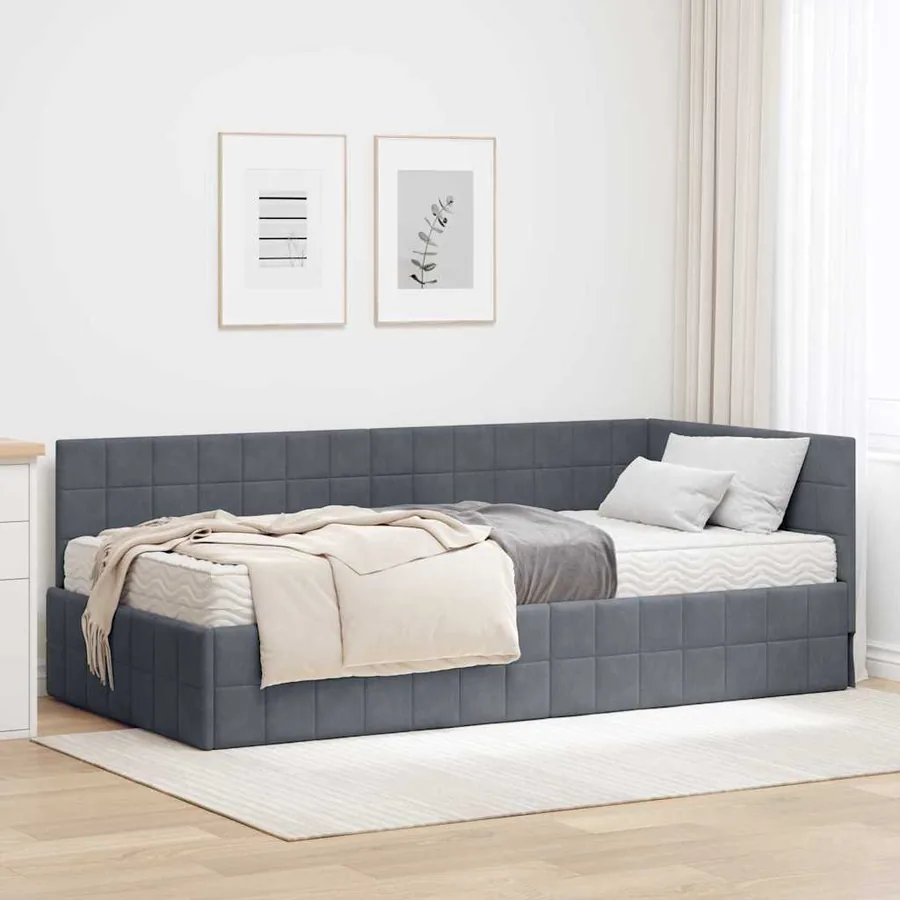 Cadre de lit d'angle avec matelas 2 pcs Gris Velours