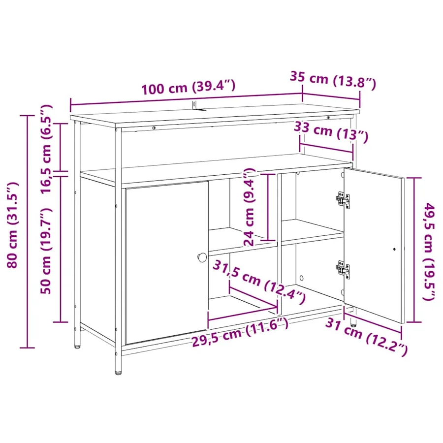 Buffet Chêne artisanal 100 x 35 x 80 cm Bois d'ingénierie - 16