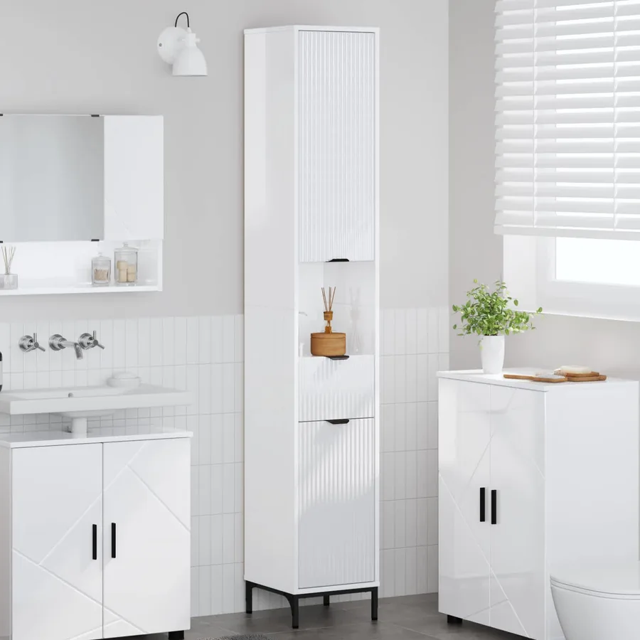 Cabinet de salle de bain Blanc brillant 31,5 x 33 x 190 cm