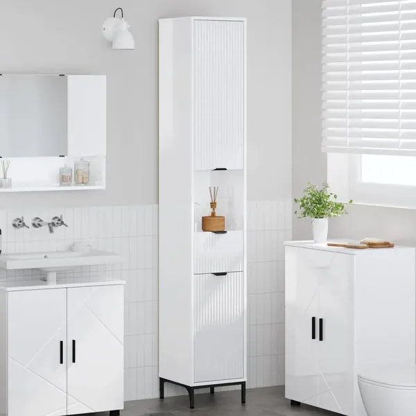 Cabinet de salle de bain Blanc brillant 31,5 x 33 x 190 cm