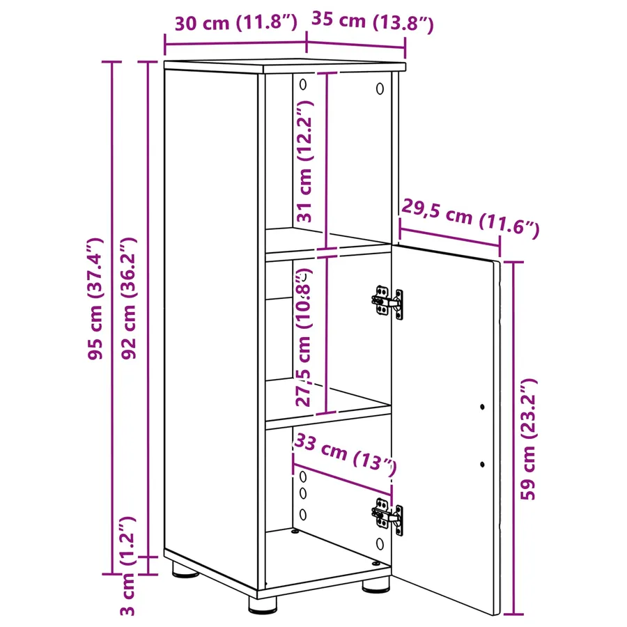 Cabinet de salle de bain Blanc brillant 30 x 35 x 95 cm - 16