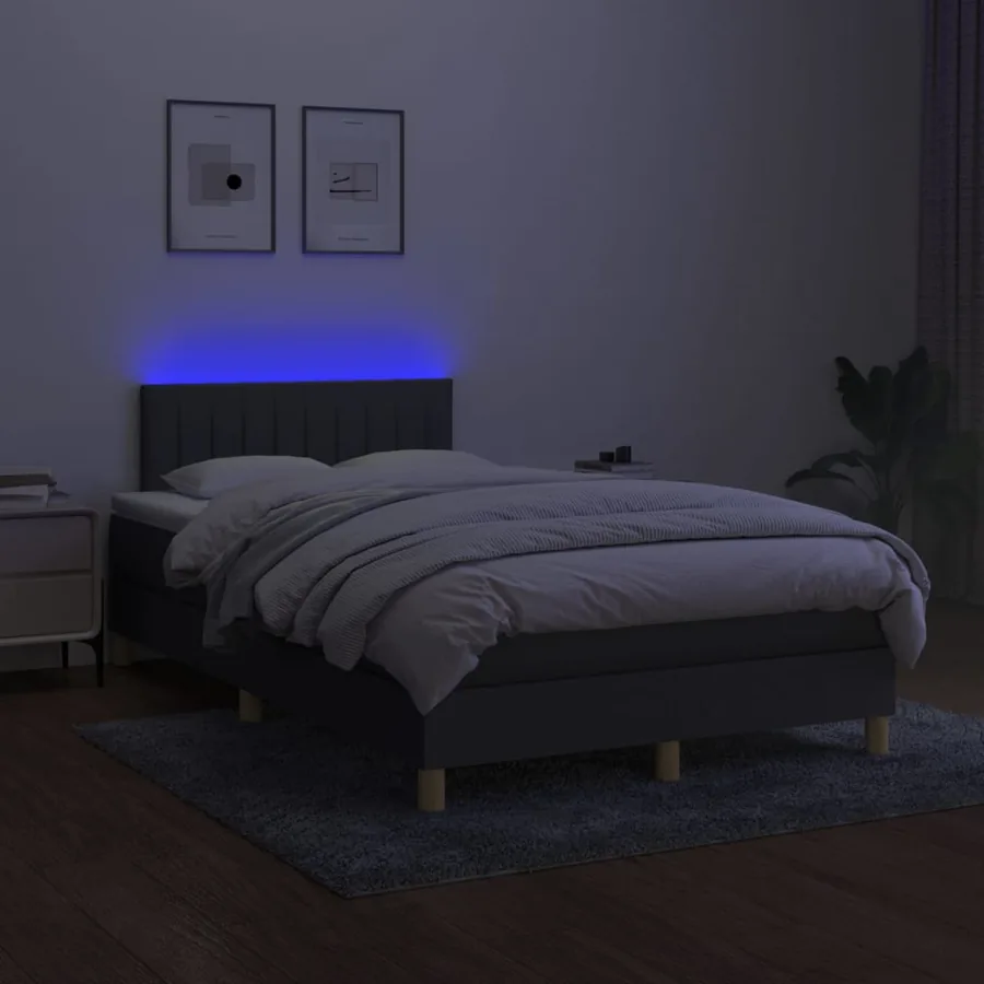 Sommier à lattes de lit et matelas et LED Gris foncé 120x200 cm - 3