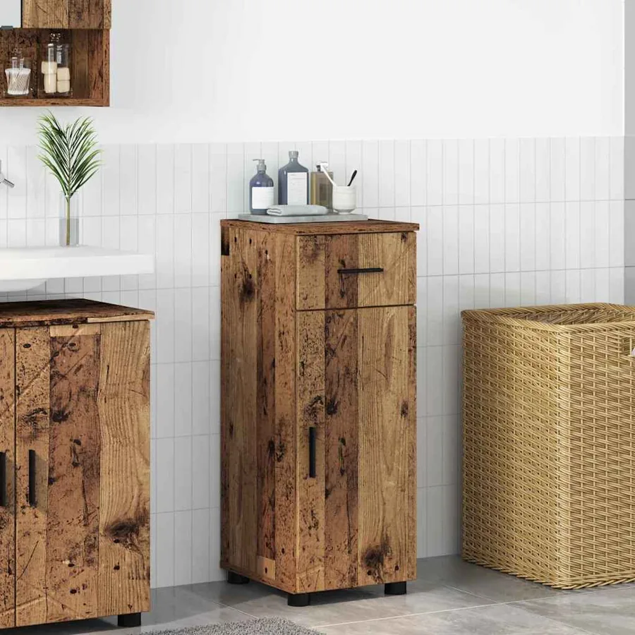 Cabinet de salle de bain avec porte Bois Ancien 30 x 35 x 80 cm