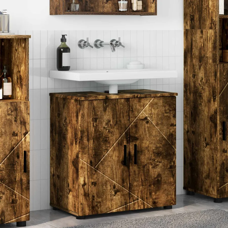 Cabinet de salle de bain avec porte Chêne fumé 61 x 35 x 64 cm