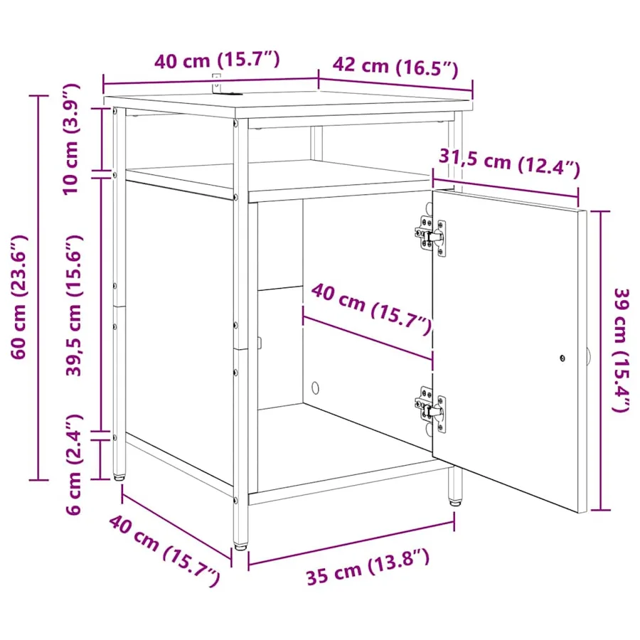 Cabinet de chevet Bois ancien 40 x 42 x 60cm Bois d'ingénierie - 17