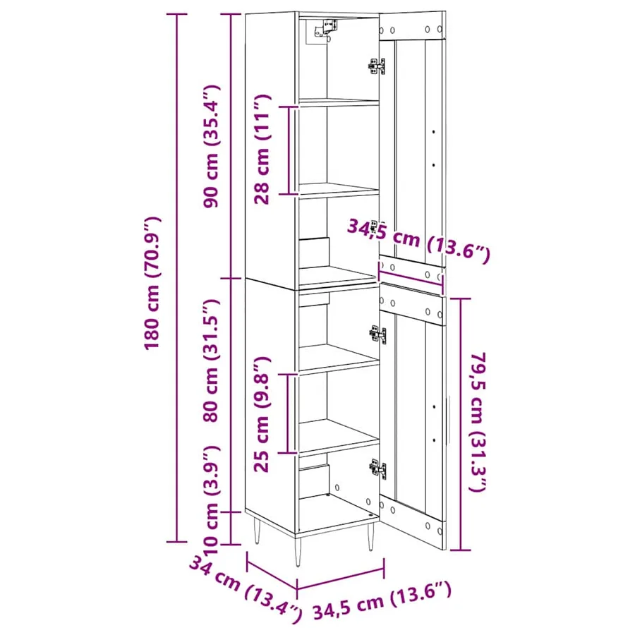 Haut Armoire 2 pcs Chêne artisanal 34,5 x 34 x 180 cm - 15