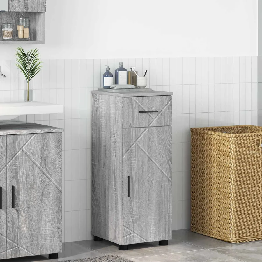 Cabinet de salle de bain avec porte Gris Sonoma 30 x 35 x 80 cm