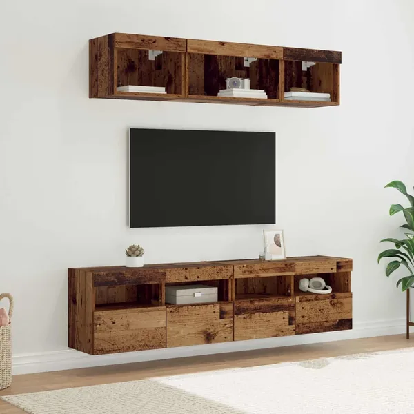 Unités murales TV avec LED 5 pcs Bois Ancien 80 x 30 x 40 cm