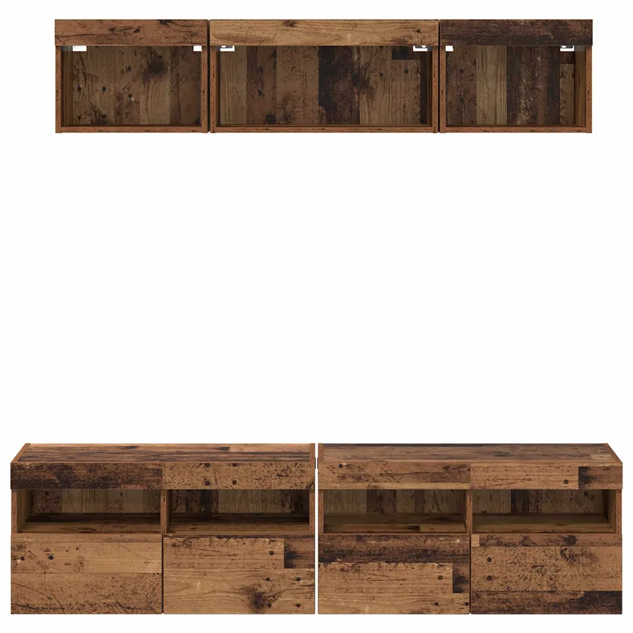 Unités murales TV avec LED 5 pcs Bois Ancien 80 x 30 x 40 cm - 10