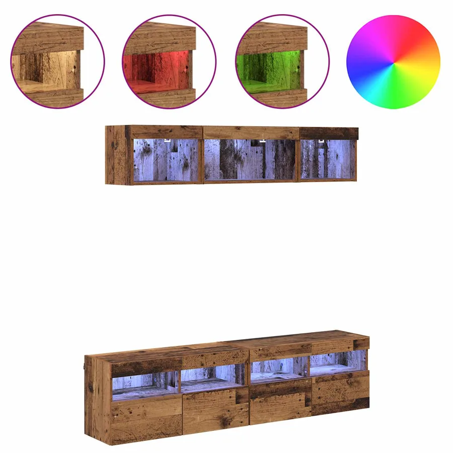 Unités murales TV avec LED 5 pcs Bois Ancien 80 x 30 x 40 cm - 4