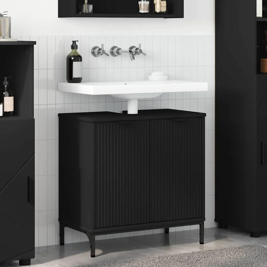 Meuble de Lavabo de Salle de Bain Noir 60,5 x 33,5 x 61 cm