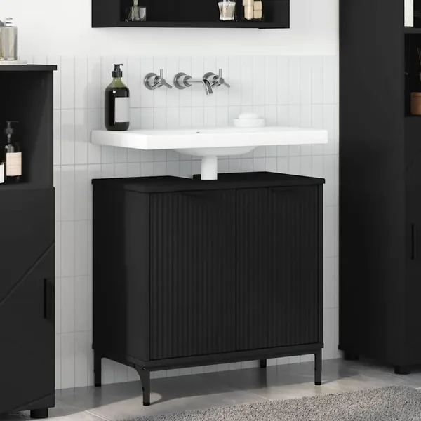 Meuble de Lavabo de Salle de Bain Noir 60,5 x 33,5 x 61 cm