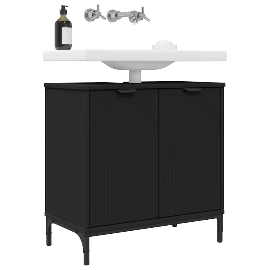 Meuble de Lavabo de Salle de Bain Noir 60,5 x 33,5 x 61 cm - 3