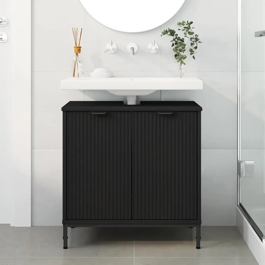 Meuble de Lavabo de Salle de Bain Noir 60,5 x 33,5 x 61 cm - 4