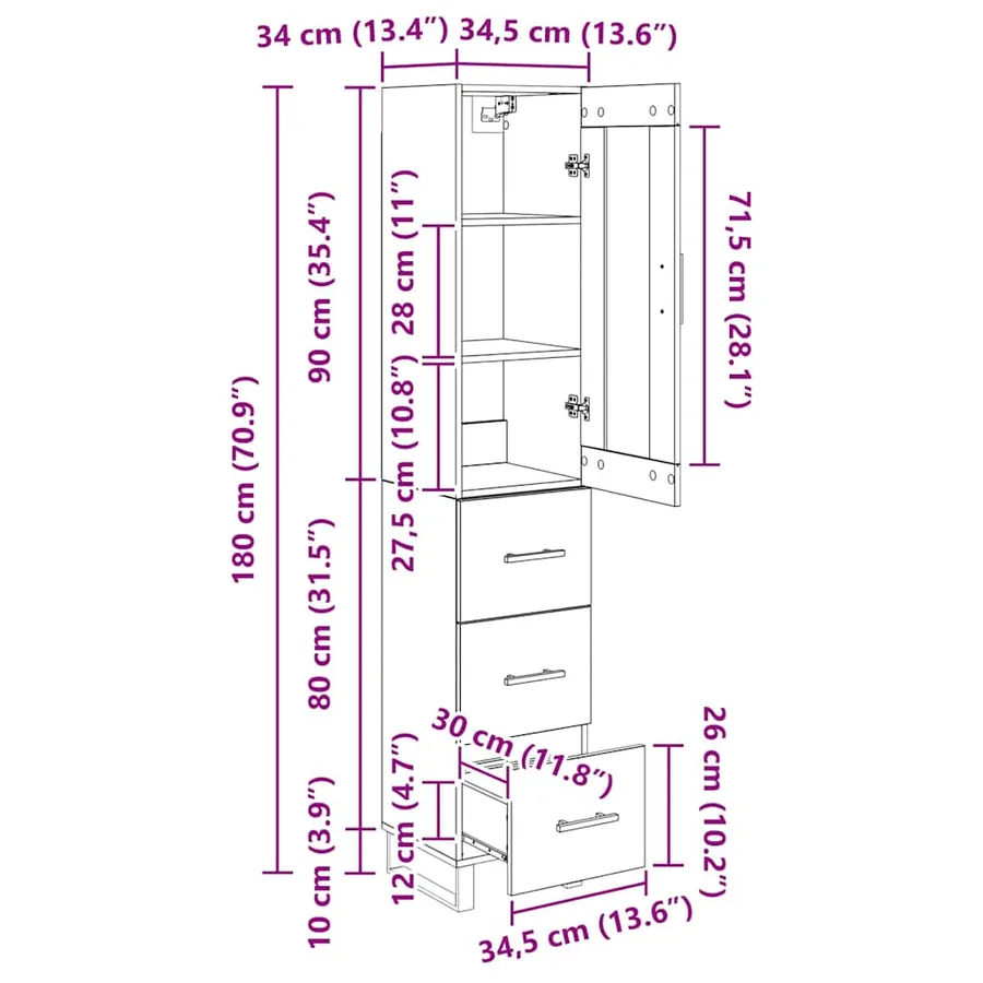 Haut Armoire Chêne artisanal 34,5 x 34 x 180 cm - 16