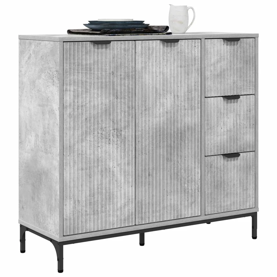 Buffet Gris béton 89,5 x 33 x 82 cm Bois d'ingénierie - 3