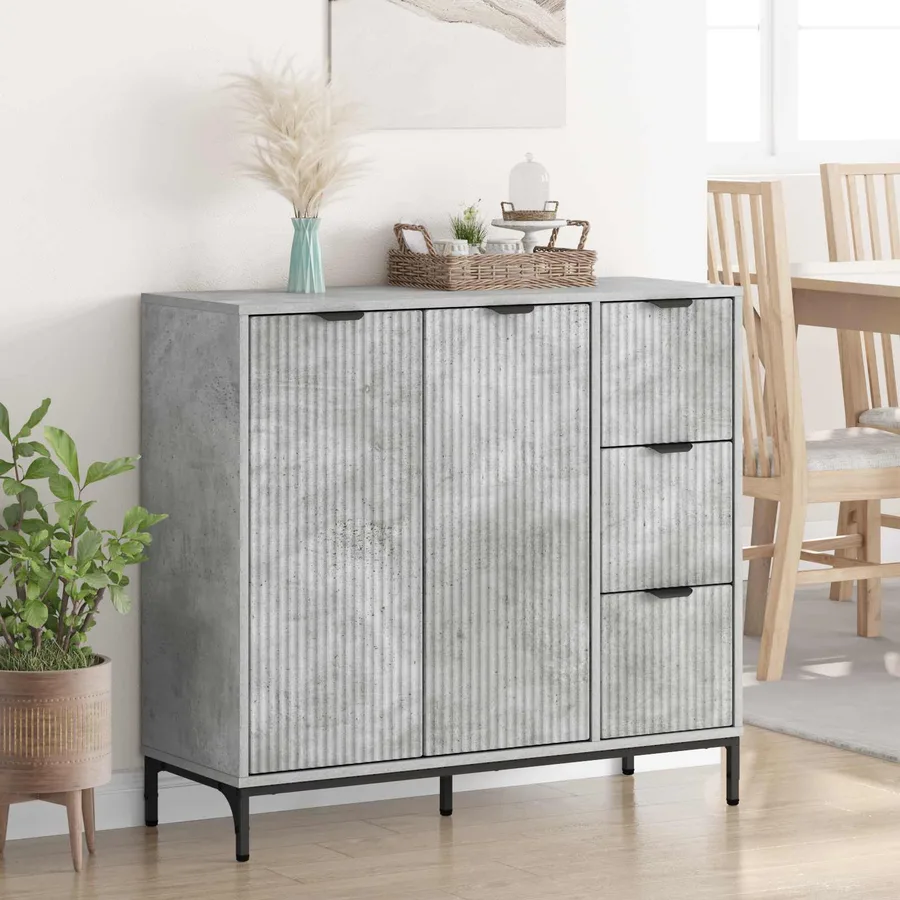 Buffet Gris béton 89,5 x 33 x 82 cm Bois d'ingénierie - 4