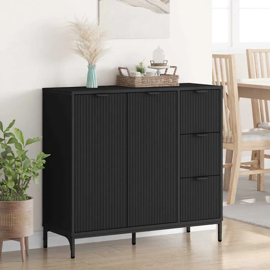 Buffet Noir 89,5 x 33 x 82 cm Bois d'ingénierie - 4
