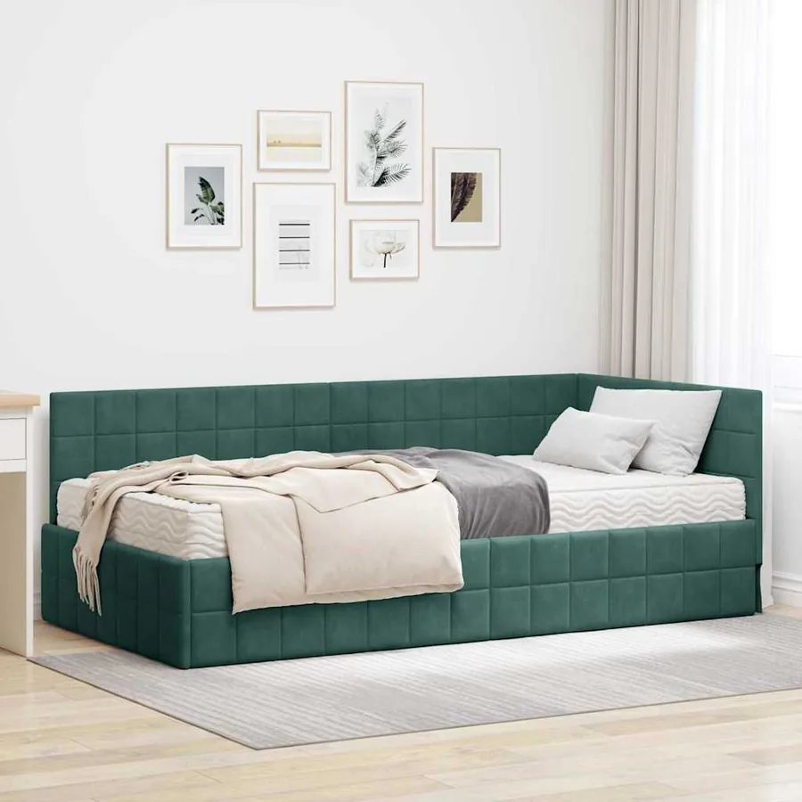 Cadre de lit d'angle avec matelas 2 pcs Vert Velours