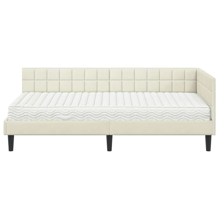 Cadre de lit d'angle avec matelas Crème 90 x 190 cm Velours - 5