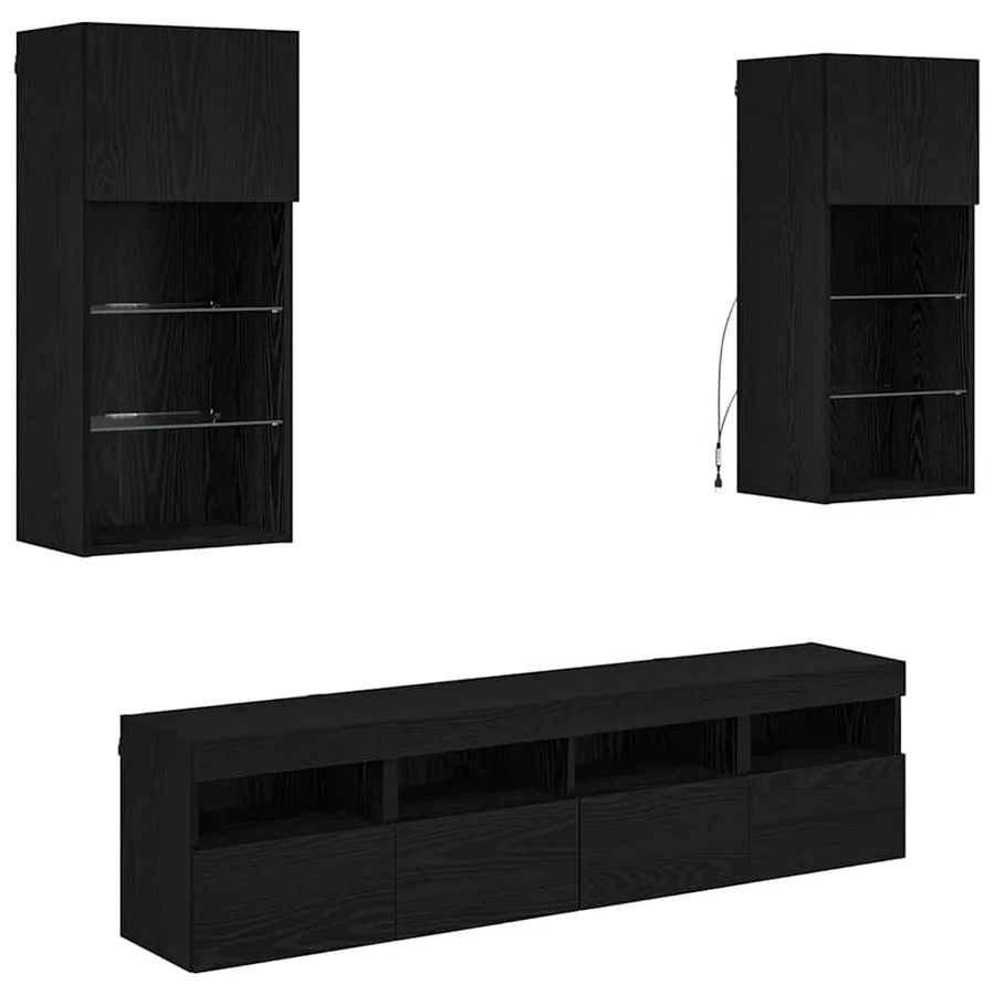 Unités murales TV avec LED 5 pcs Chêne noir 40,5 x 30 x 90 cm - 2