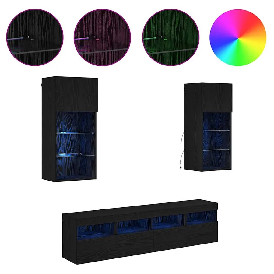 Unités murales TV avec LED 5 pcs Chêne noir 40,5 x 30 x 90 cm - 4