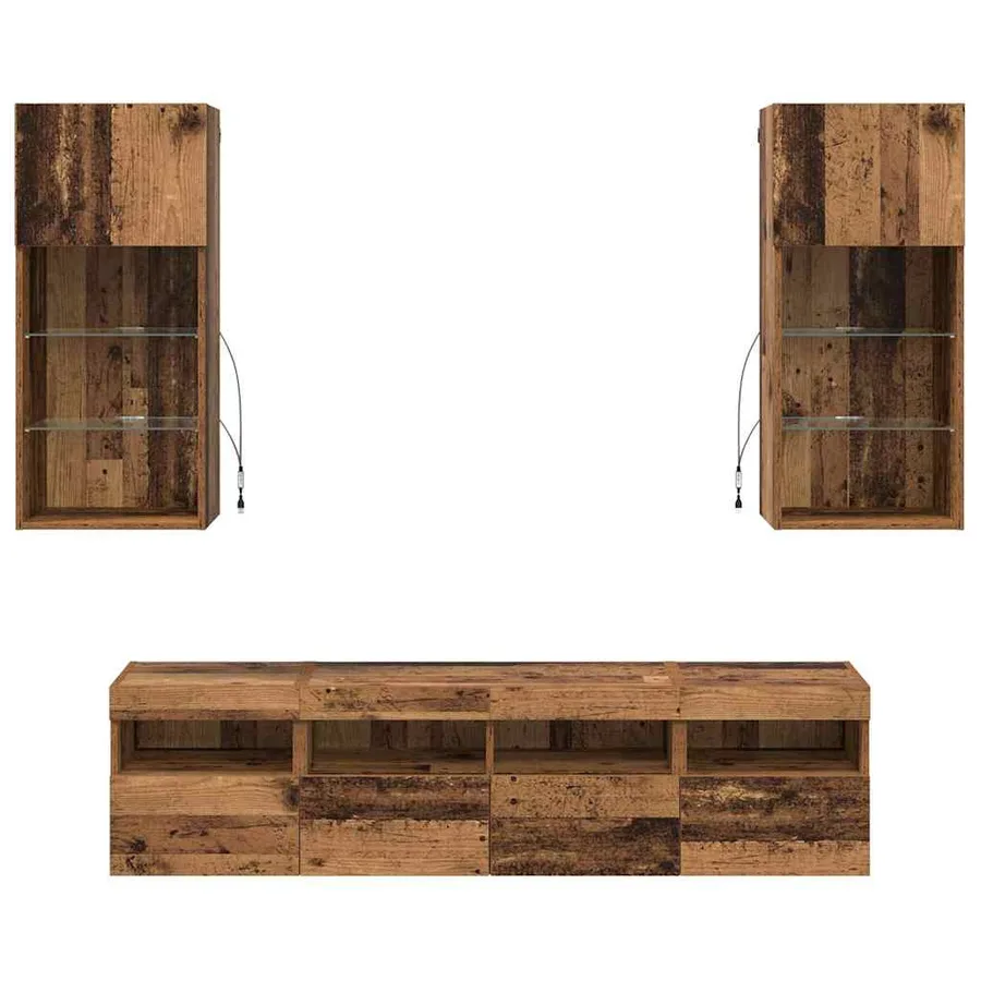 Unités murales TV avec LED 5 pcs Bois Ancien 40,5 x 30 x 90 cm - 10