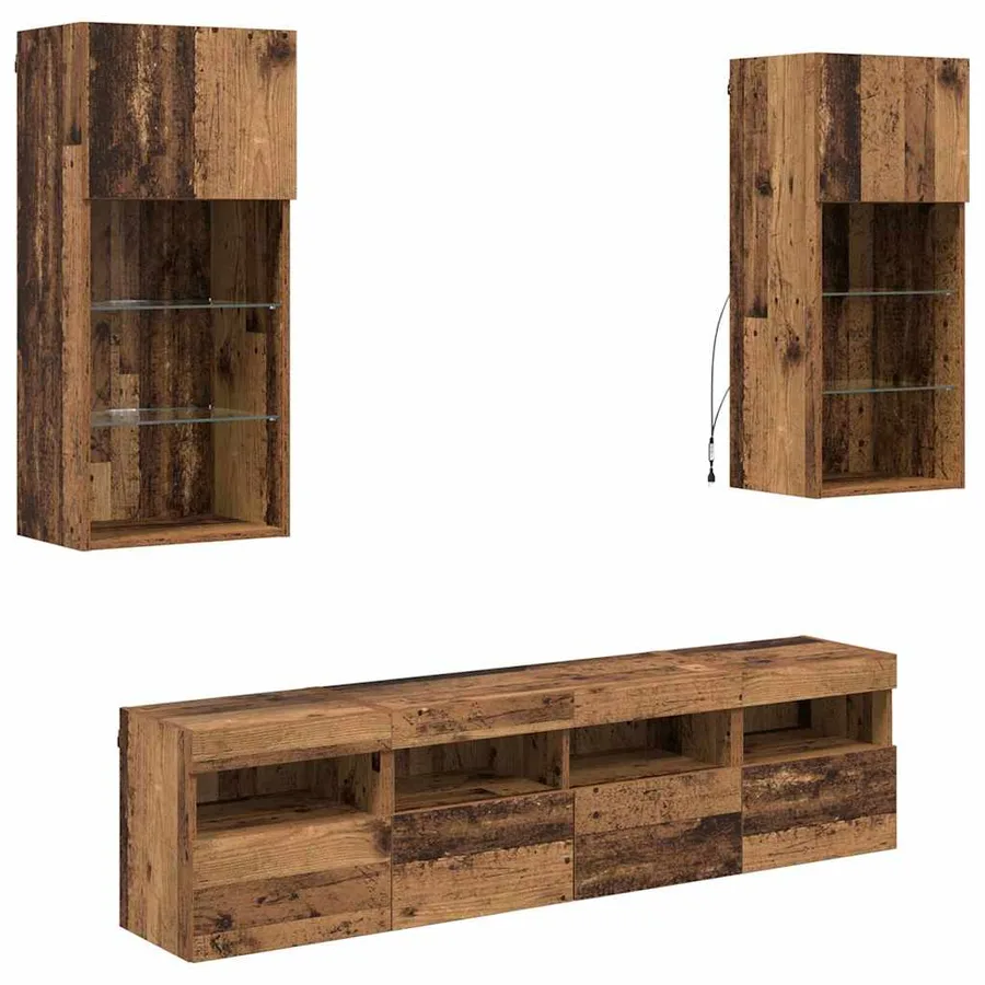 Unités murales TV avec LED 5 pcs Bois Ancien 40,5 x 30 x 90 cm - 2