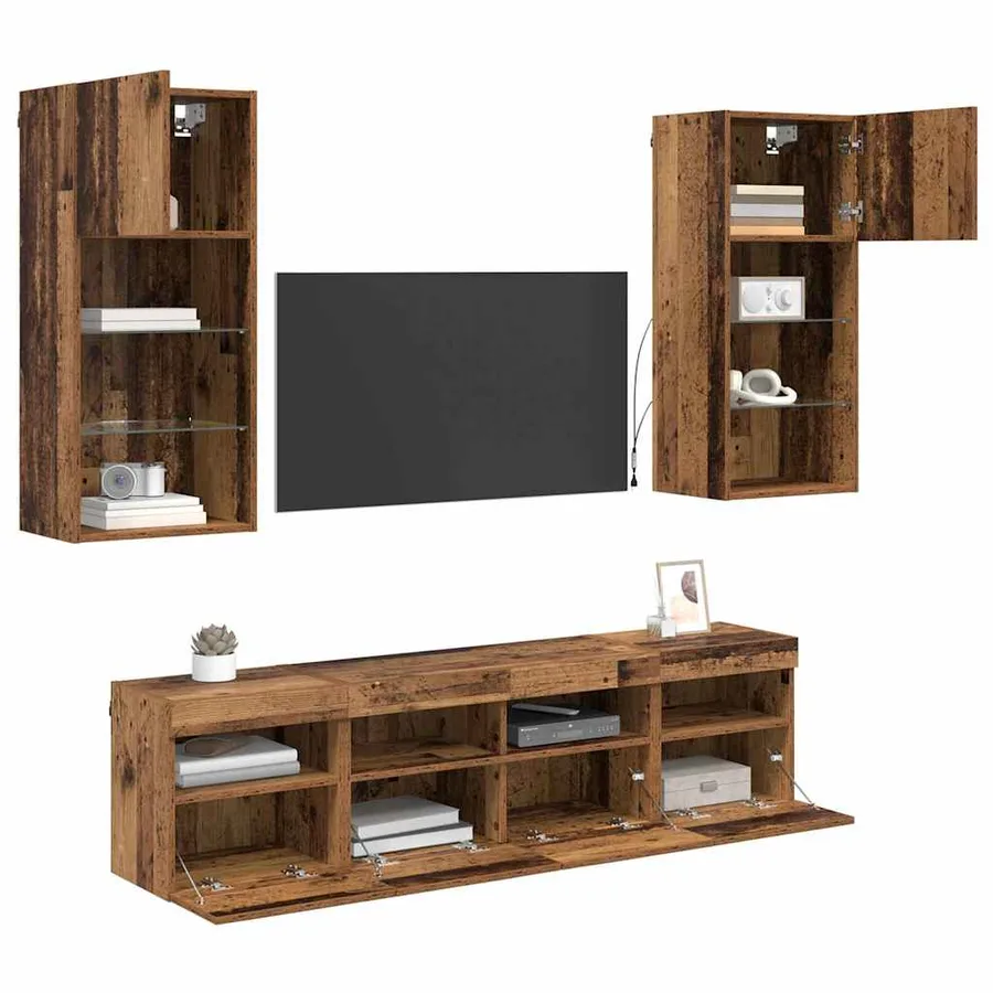 Unités murales TV avec LED 5 pcs Bois Ancien 40,5 x 30 x 90 cm - 3