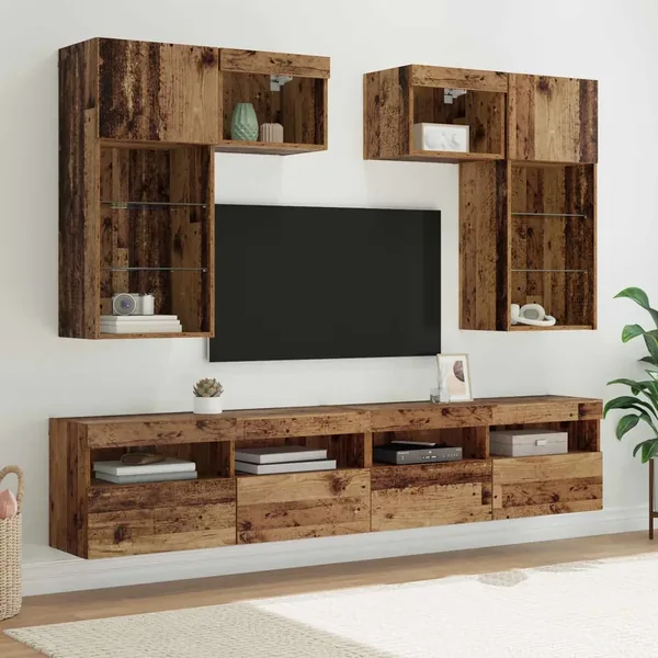 Meubles TV muraux 6 pcs Chêne noir Bois d'ingénierie