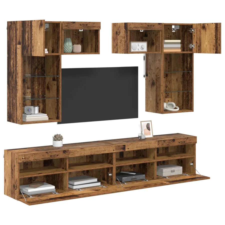Meubles TV muraux 6 pcs Chêne noir Bois d'ingénierie - 3