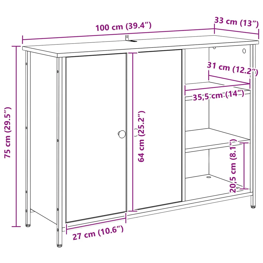 Buffet Chêne artisanal 100 x 33 x 75 cm Bois d'ingénierie - 16