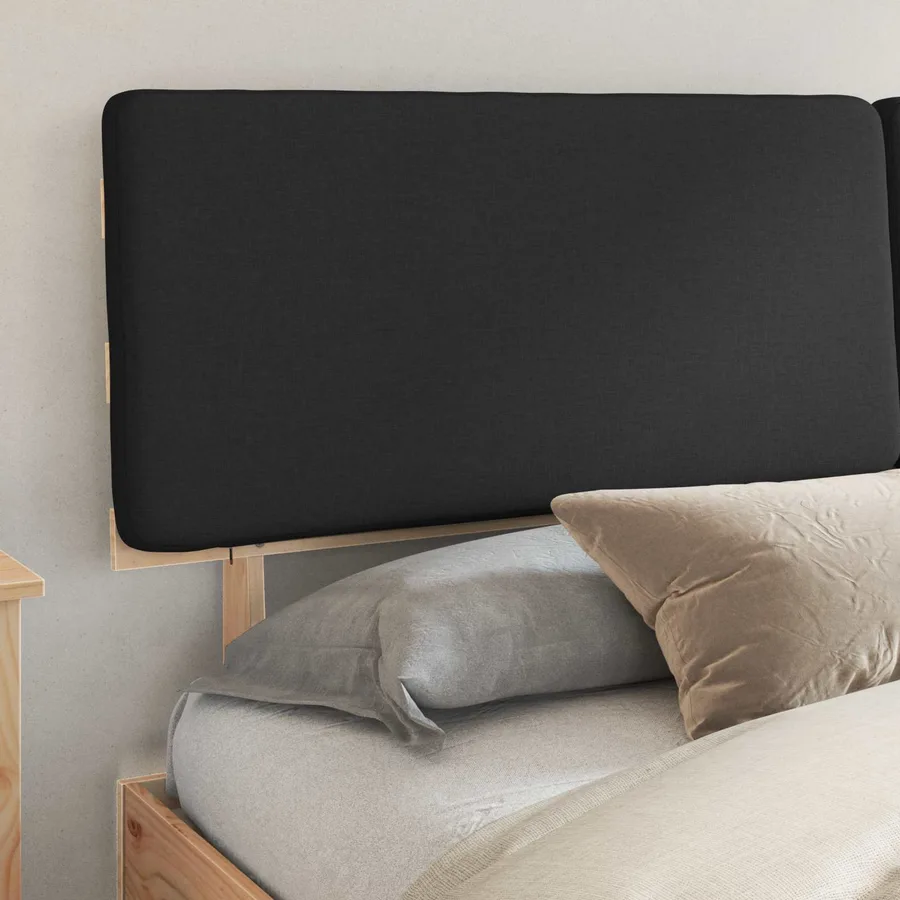 Cadre de lit avec tête de lit rembourrée Noir 200 x 200 cm - 3